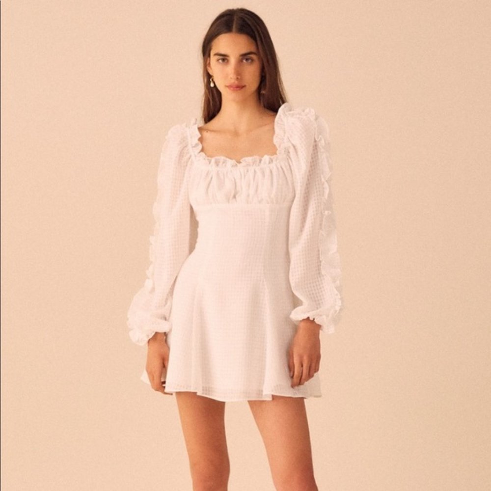 C/MEO Collective White Perfect Part Ruffle Sleeve Mini Dress